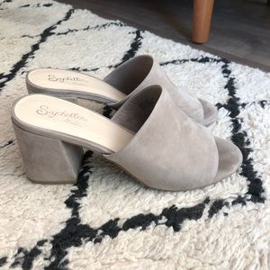 Seychelles suede slide heels sandals gray taupe 7